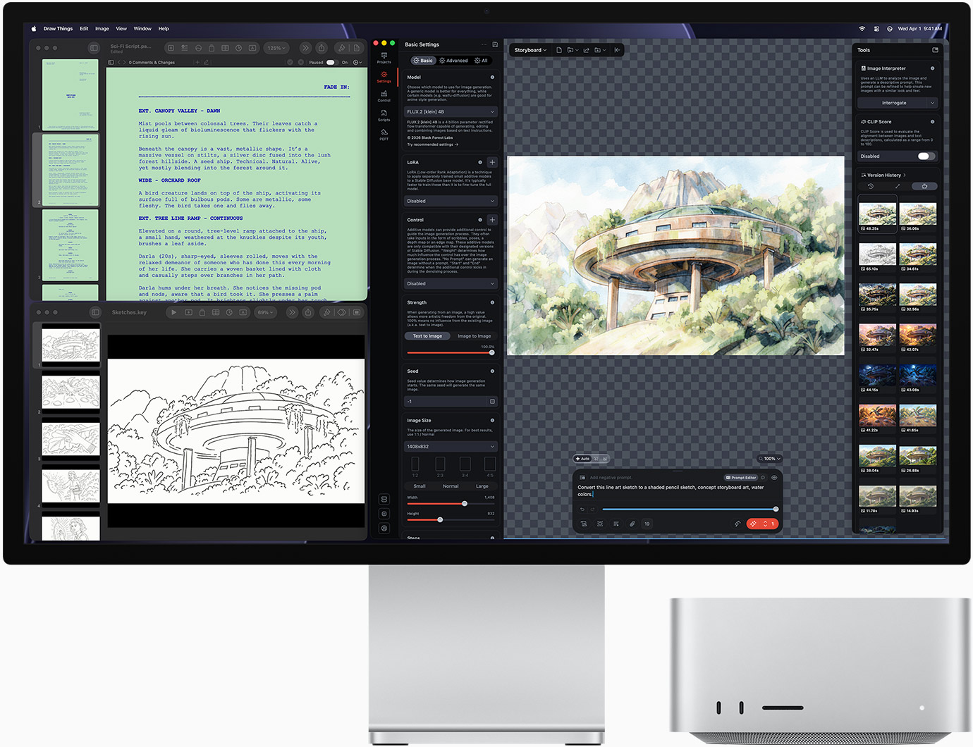 Mac Studio рядом с монитором Apple, официальное изображение рабочего места
